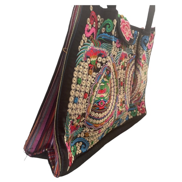 Embroidered Bohemian Handbag Purse Tote bag  with Quetzal‎ Birds - Picture 4 of 8